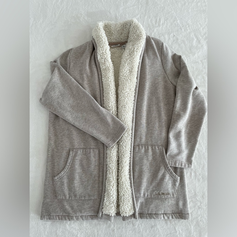 L.L. Bean Size Small 1912 Fleece Lined Cardigan In Oatmeal Heather - Picture 4 of 17